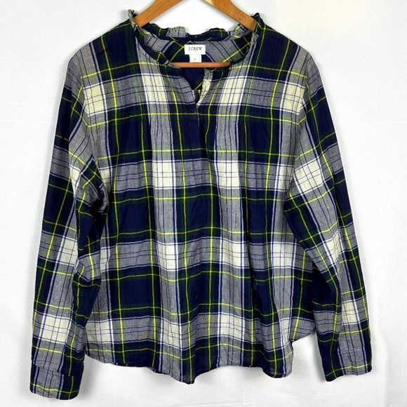 J Crew Women Long Sleeve Ruffle Popover Button Front Shirt Sz 14 Preppy Academia - Picture 1 of 7